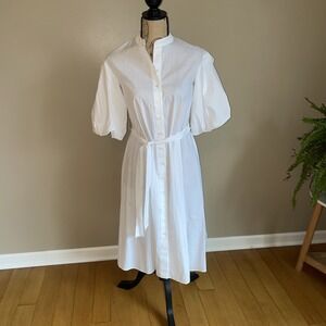 NWT Banana Republic Petite Size XXS White Dress Button Down With Belt Puffy Arms